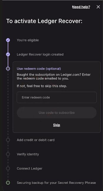 What is Ledger Recover: enter redeem code if you have it.