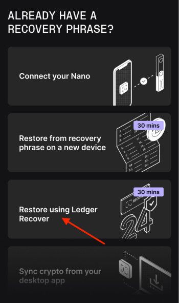 What is Ledger Recover: select restore using Ledger Recover.