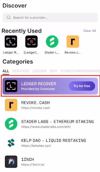 What is Ledger Recover: select the Ledger Recover option.