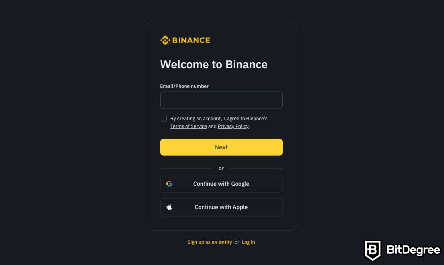 What is liquid staking: signing up on Binance.