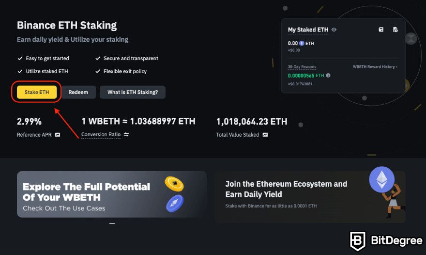 What is liquid staking: the [Stake ETH] button.
