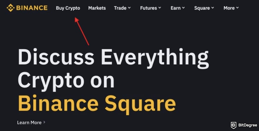 What is Notcoin: a red arrow pointing to buy crypto button on Binance.
