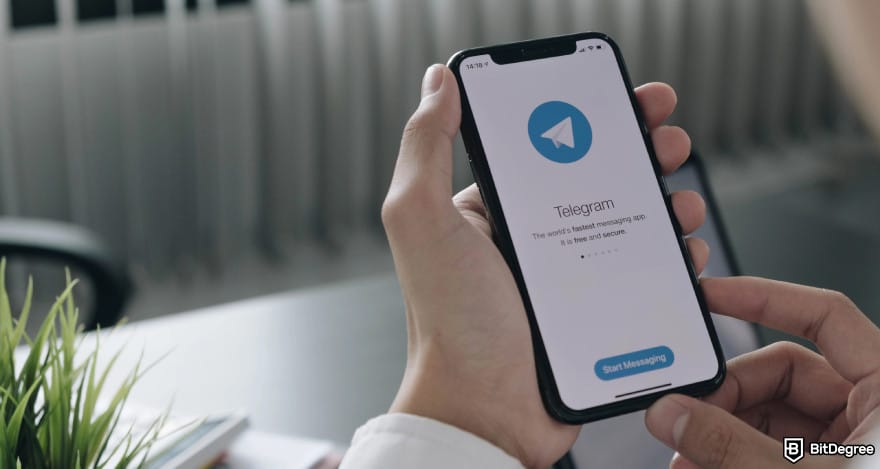 What is Notcoin: a person with Telegram opened on their phones.
