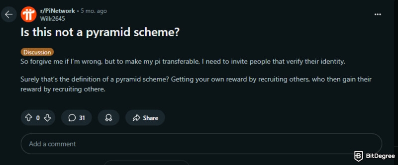 What is Pi Network: pyramid scheme allegation from one of the users.