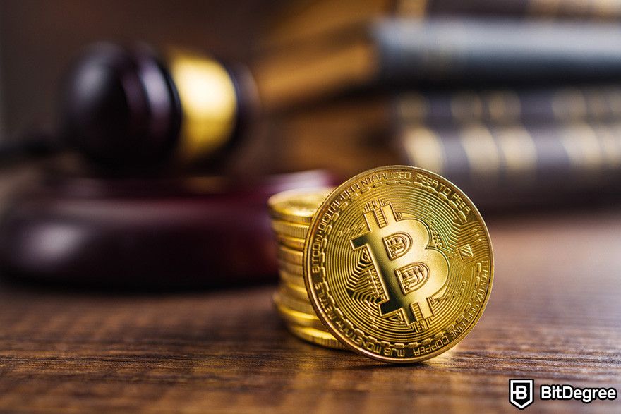 What is Render crypto: a stack of BTC coins and a gavel.