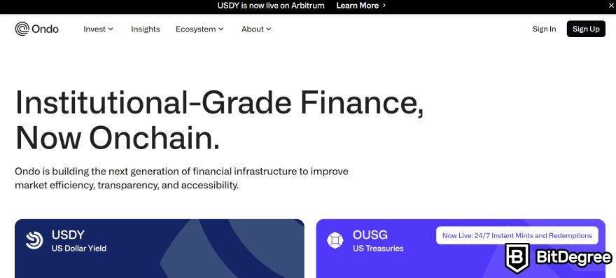 What is RWA in crypto: Ondo Finance homepage.