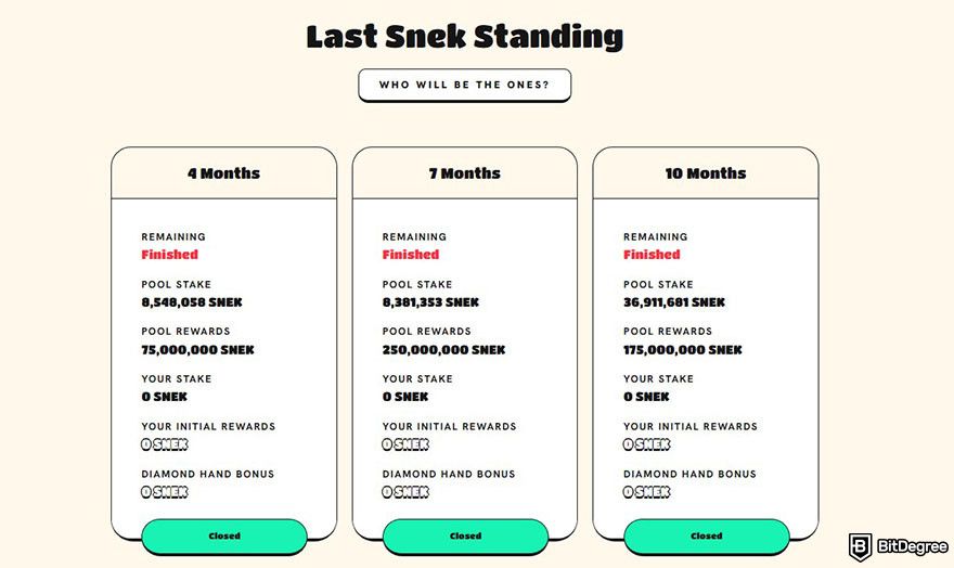 What is SNEK coin: the page for Last Snek Standing on SNEK's website.