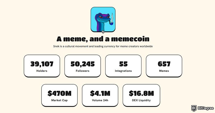 What is SNEK coin: graphics showing SNEK coin's key statistics.