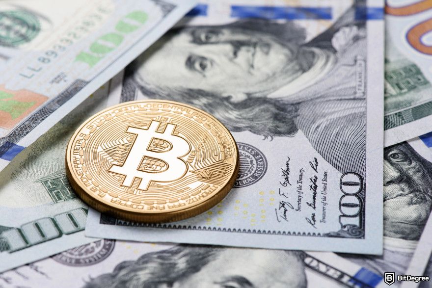 What is strategic Bitcoin reserve: Bitcoin on a pile of dollars.