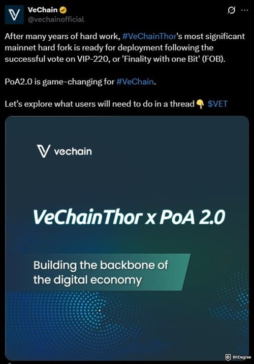 What is VeChain: a tweet about VeChain's FOB.