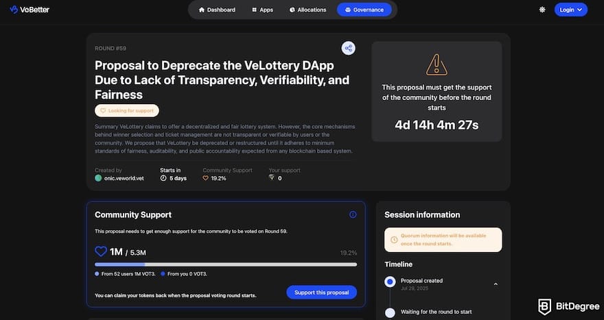 What is VeChain: the [Proposal] page on the VeBetterDAO website.
