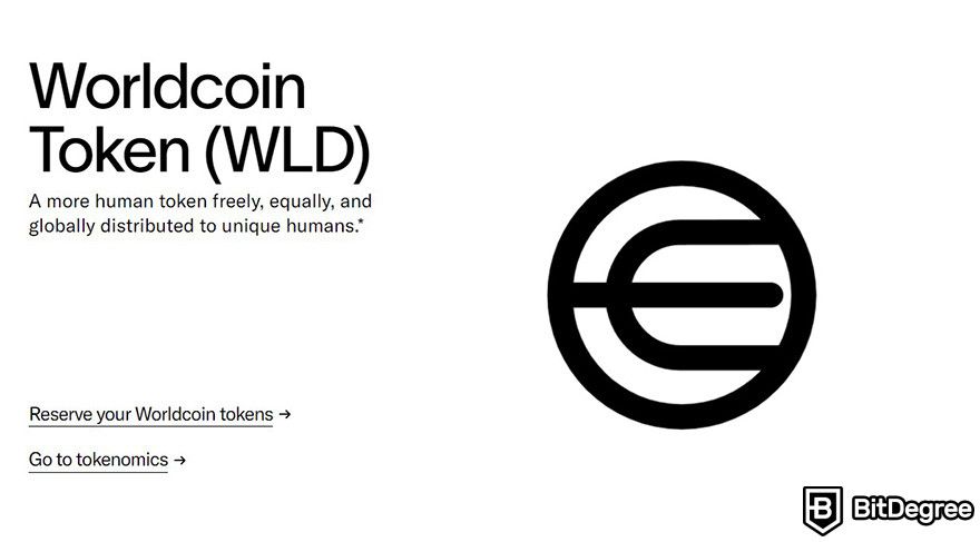 Worldcoin là gì: trang đích cho token WLD trên trang web của Worldcoin.