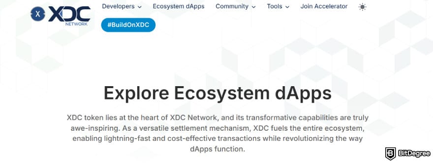 What is XDC crypto: Ecosystem dApps page on XDC Network website.