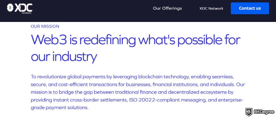 What is XDC crypto: XDC Payment mission.