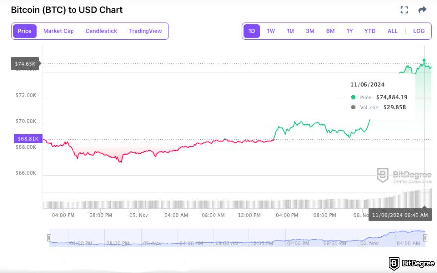 What was Bitcoin's highest price: $74,884 on November 6th, 2024.