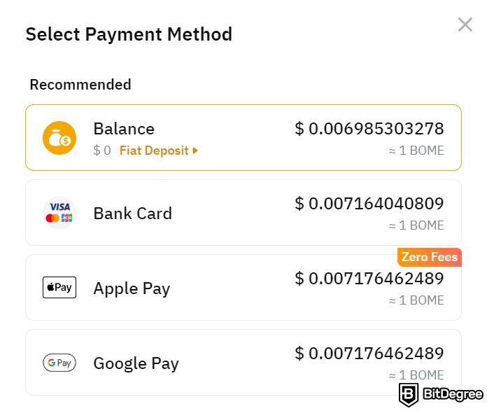 Where to buy BOOK OF MEME coin: a list of available payment methods when buying BOME on Bybit.