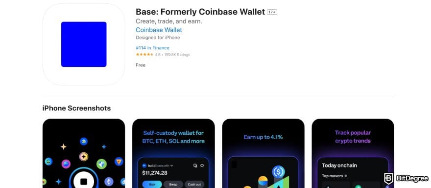 Where to buy JetBolt crypto: the Base app preview on the Apple Store.