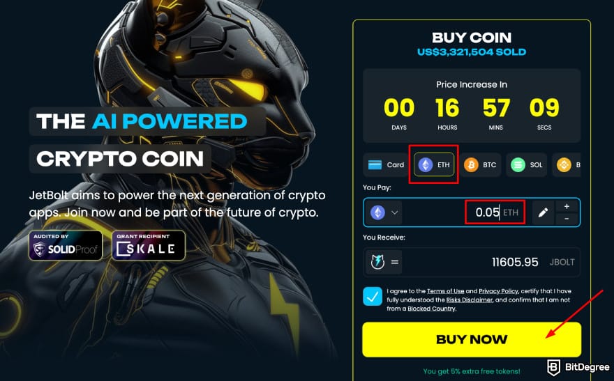 Where to buy JetBolt crypto: buy JetBolt with ETH on the pre-sale site.