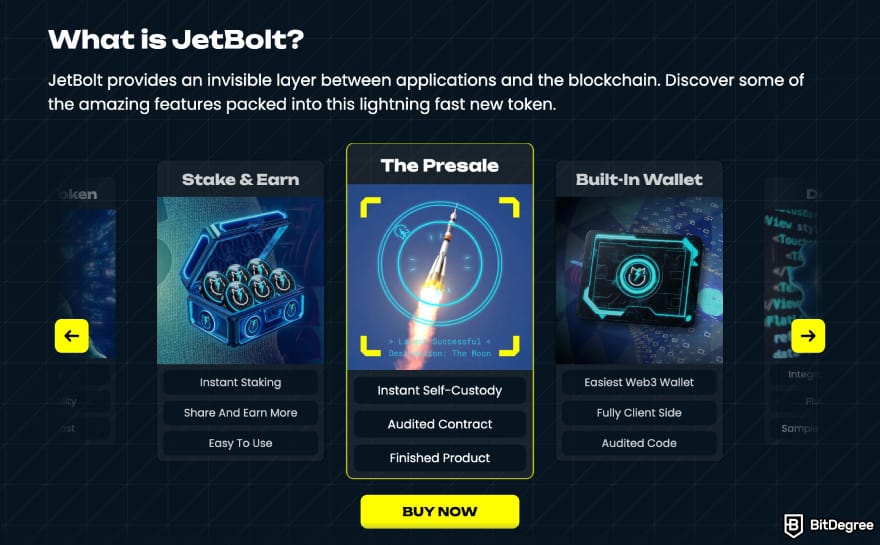Where to buy JetBolt crypto: JetBolt homepage what is section.