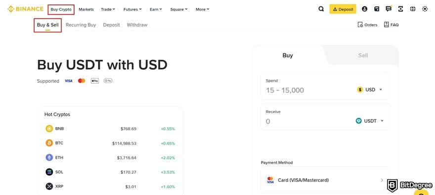 Where to buy VeChain: the [Buy & Sell] page on Binance's website.