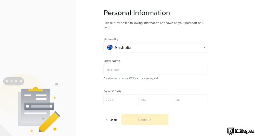 Where to buy VeChain: the KYC page on Binance's website.