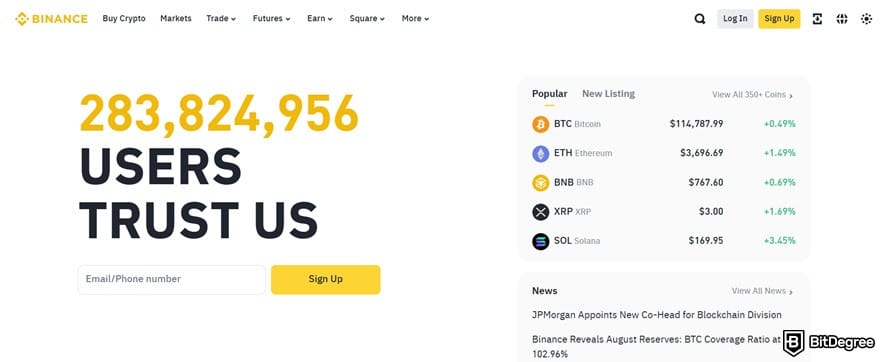 Where to buy VeChain: the Binance homepage.