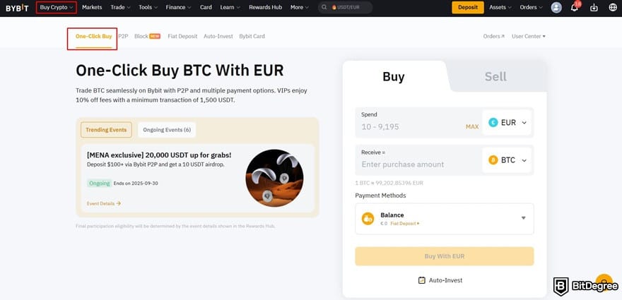 Where to buy VeChain: the [One-Click Buy] page on Bybit's website.