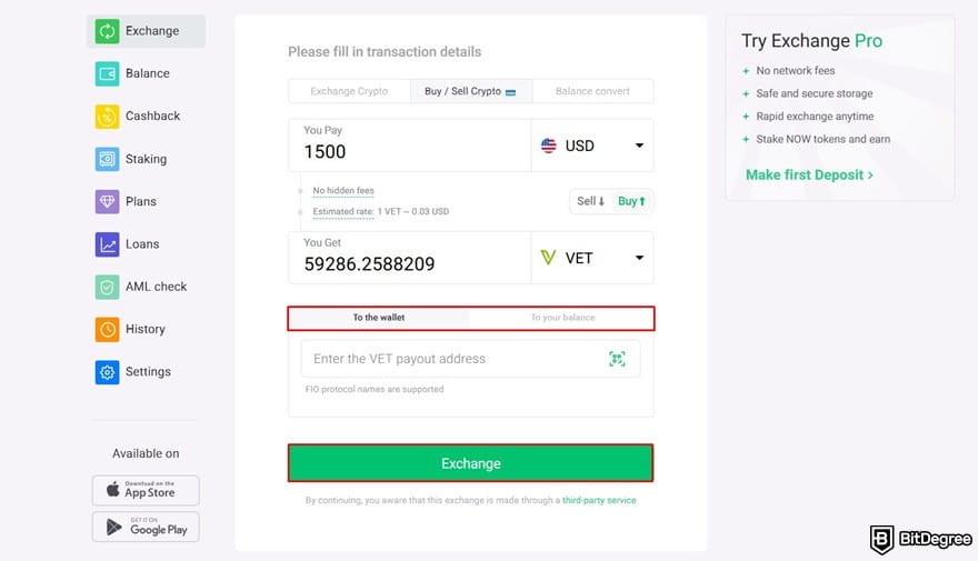 Where to buy VeChain: the storage and sending options on ChangeNOW.
