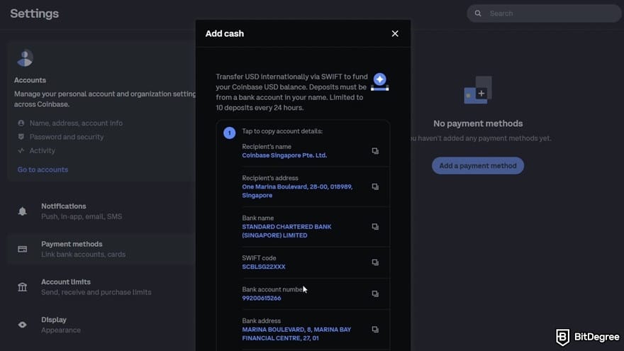 Where to buy VeChain: ready-to-copy Coinbase account details.