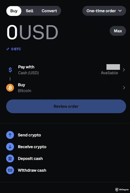 Where to buy VeChain: the purchasing form on Coinbase.