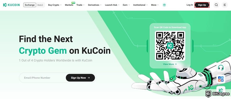 Where to buy VeChain: the [Sign Up] button on KuCoin's homepage.