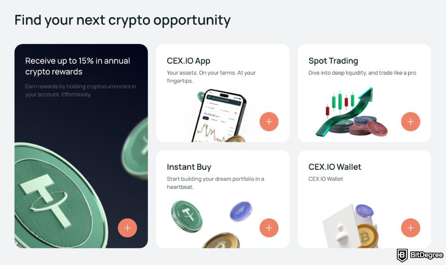 Where to buy Xai crypto: CEX.IO homepage showing top features.