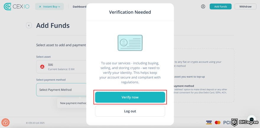 Where to buy Xai crypto: CEX.IO KYC verification.