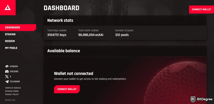Where to buy Xai crypto: staking page.
