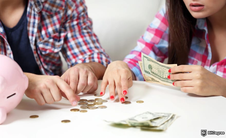 Where to buy XDC: a couple sitting together while counting money.