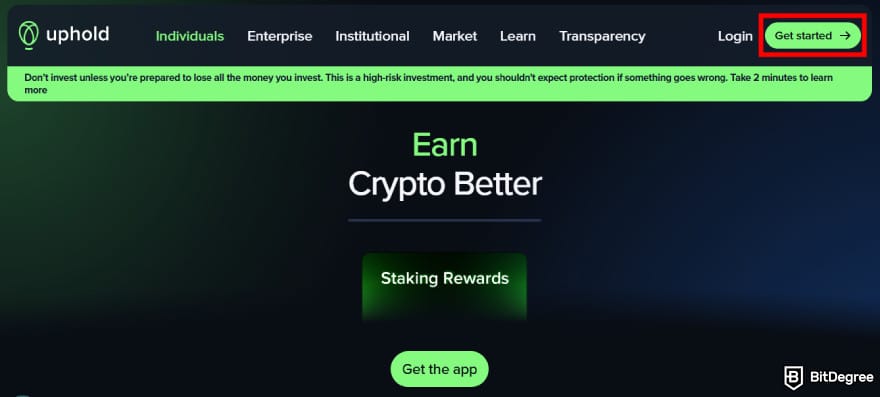 Where to buy XDC: [Get Started] button on Uphold.