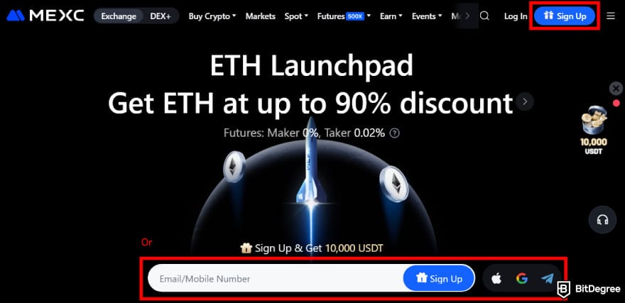Where to buy XDC: sign up options on MEXC.
