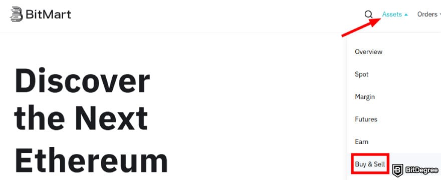 Where to buy XRT crypto: Assets menu on BitMart.