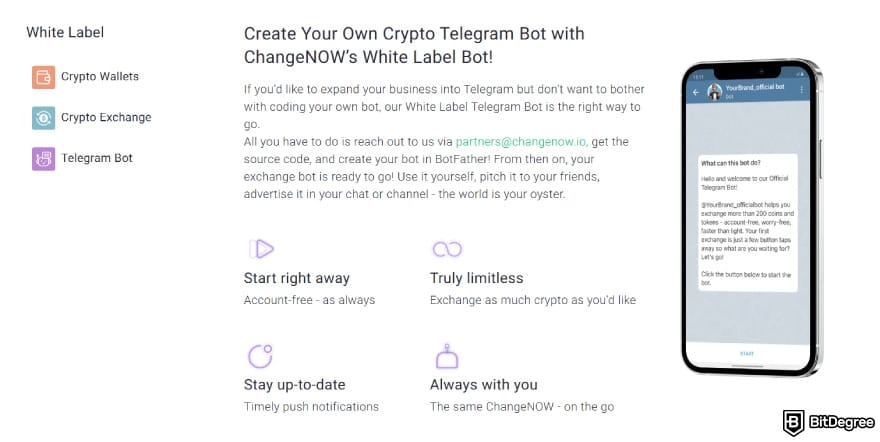 White label crypto exchange: Telegram bot.