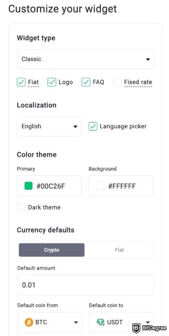 White label crypto exchange: customize your widgets.