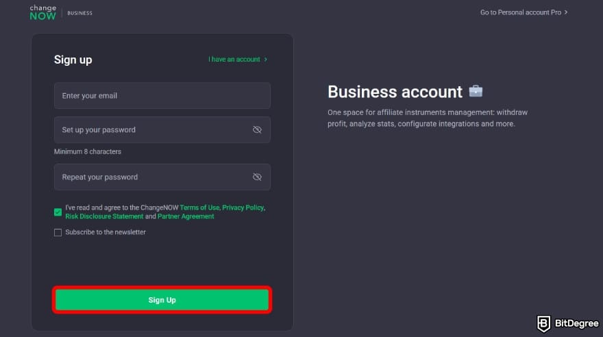 White label crypto exchange: fill out the registration form.