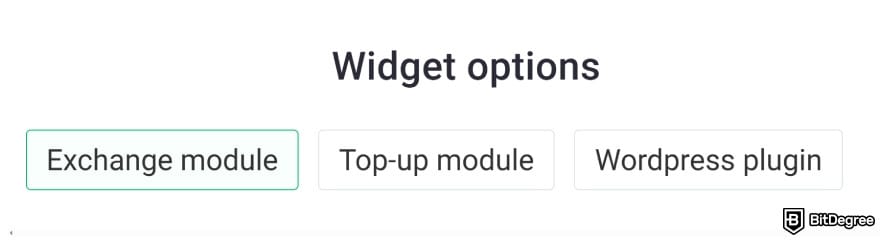 White label crypto exchange: choose widget options.