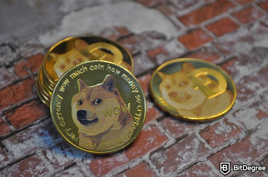 Why does crypto have value: a stack of Dogecoin coins.