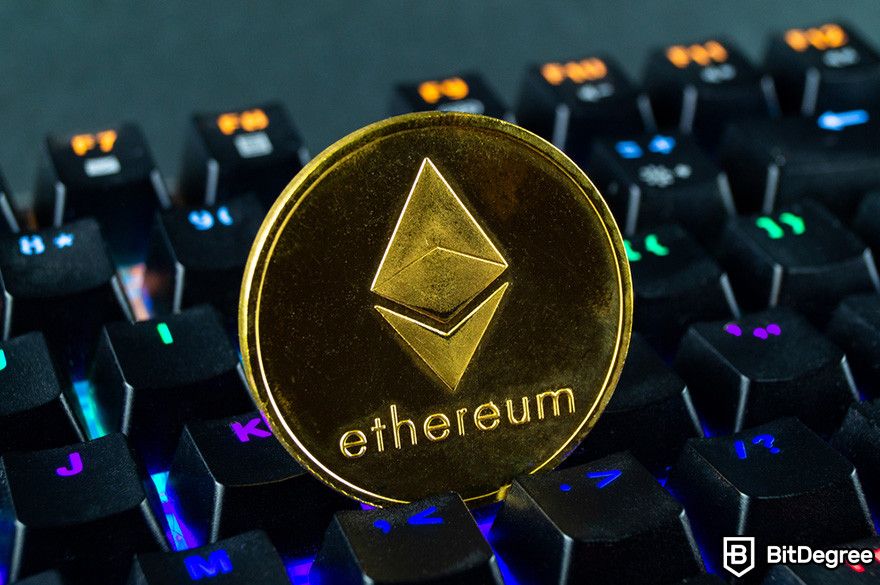 Why does crypto have value: an ETH coin on a computer keyboard.