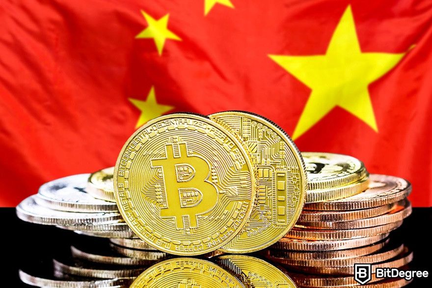 Why is crypto bad for the environment?: Bitcoin coins on the China flag background.