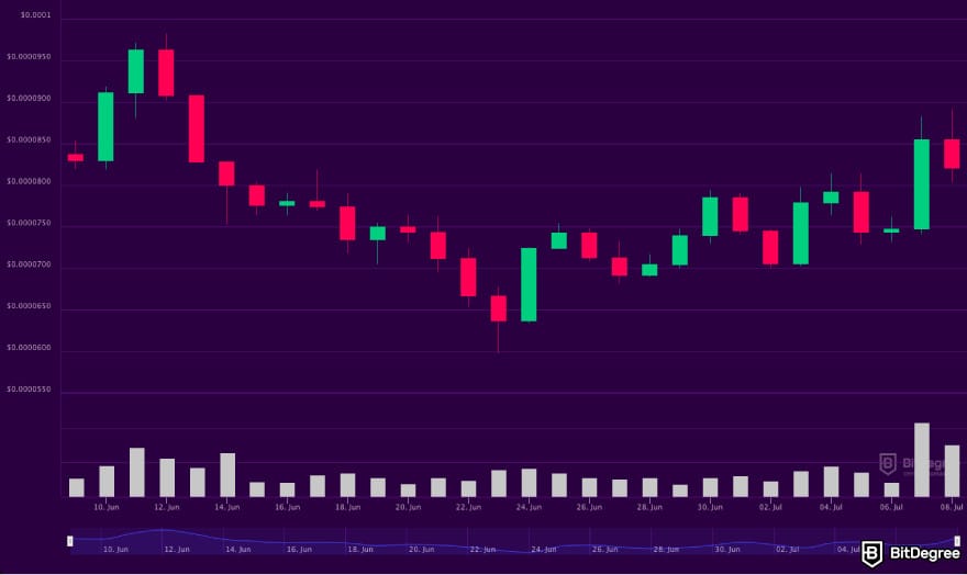 Will Floki Inu reach $1? A screenshot of FLOKI's candlestick market chart.