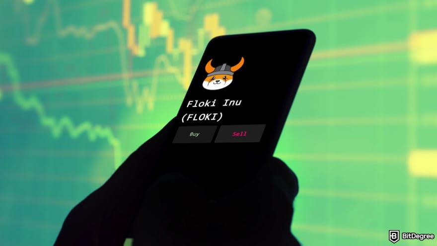 Will Floki Inu reach $1? A person holding. phone with the Floki Inu logo on the screen.