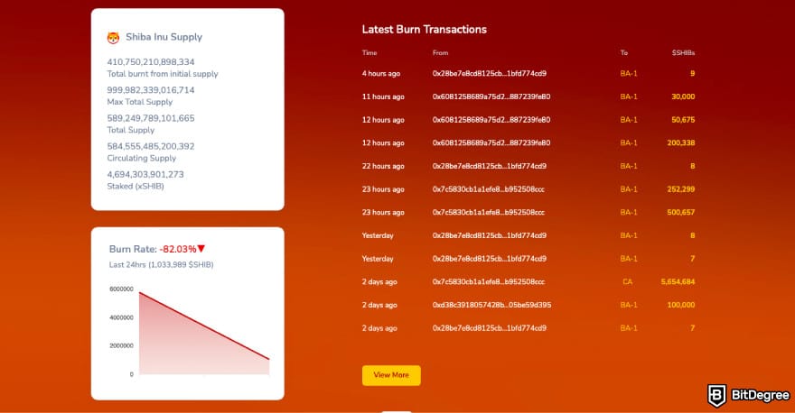 Will Shiba Inu coin reach $1: a screenshot of Shibburn.