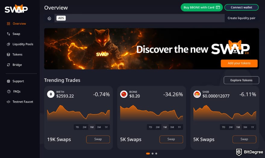 Will Shiba Inu coin reach $1: a screenshot of the ShibaSwap DEX.