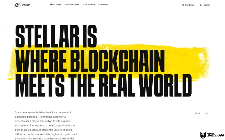 Will Stellar Lumens reach $1: a screenshot of the Stellar homepage.